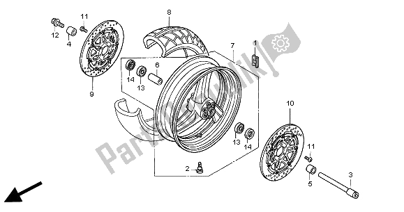 All parts for the Front Wheel of the Honda CBR 600F 2000