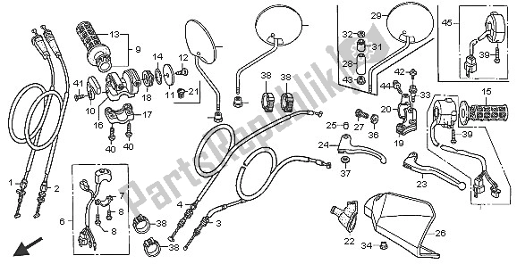 Todas las partes para Manejar Palanca E Interruptor Y Cable de Honda XR 650R 2005