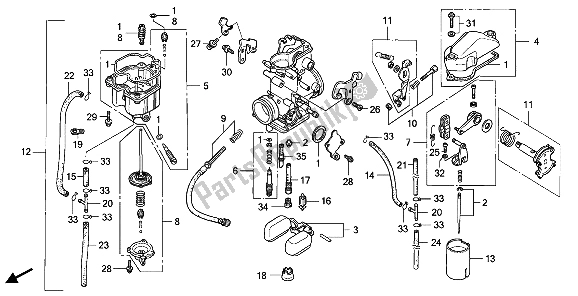 Todas as partes de Carburador do Honda NX 250 1989