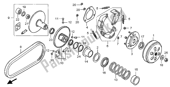 All parts for the Driven Face of the Honda PES 150R 2009