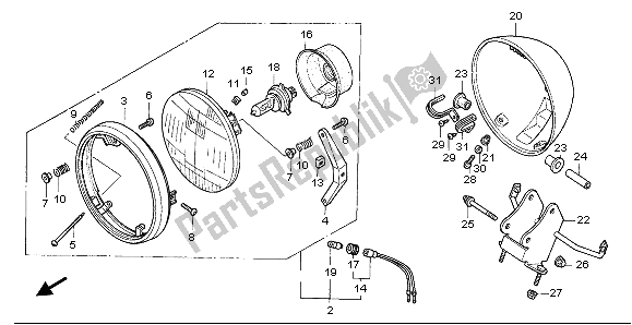 All parts for the Headlight (uk) of the Honda VF 750C 1995