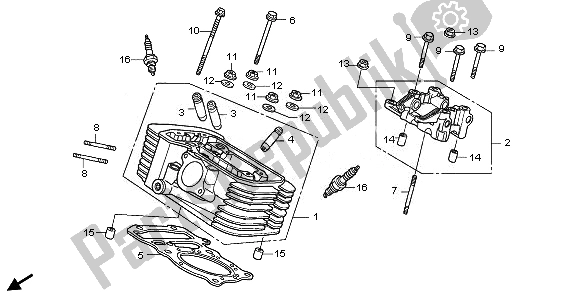 All parts for the Rear Cylinder Head of the Honda VT 750 CA 2008