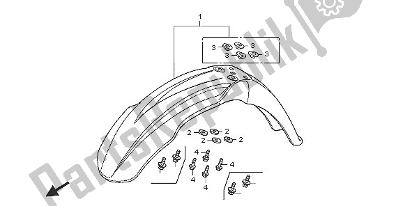 All parts for the Front Fender of the Honda CRF 450X 2005