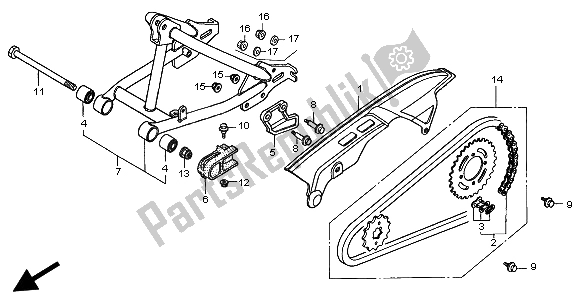 All parts for the Swingarm & Chain Case of the Honda XR 70R 1999