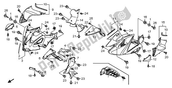 All parts for the Middle Cowl of the Honda NT 700V 2009
