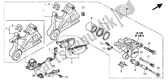 All parts for the Rear Breake Caliper of the Honda CBF 1000 FA 2012