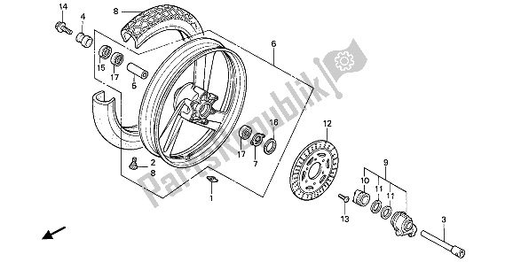 All parts for the Front Wheel of the Honda NTV 650 1989