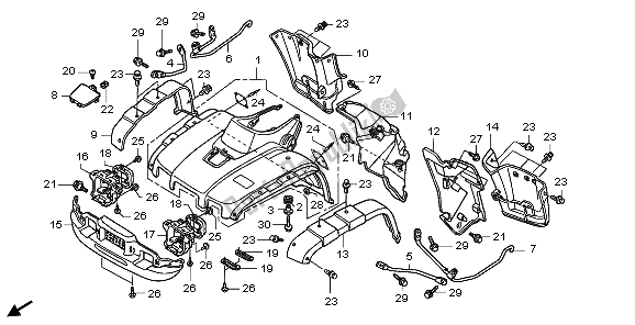 All parts for the Front Fender of the Honda TRX 500 FA Fourtrax Foreman 2003