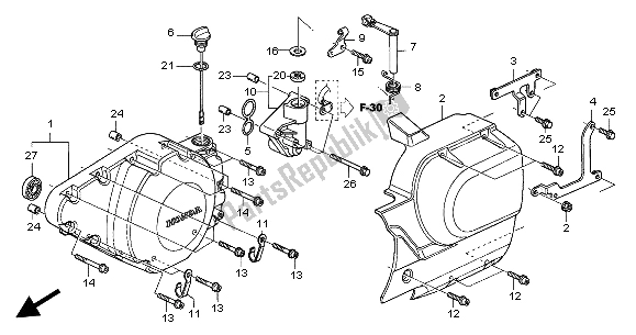 All parts for the Left Crankcase Cover of the Honda VTX 1300S 2004