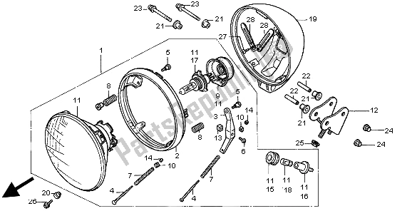 All parts for the Headlight (uk) of the Honda CMX 250C 1998