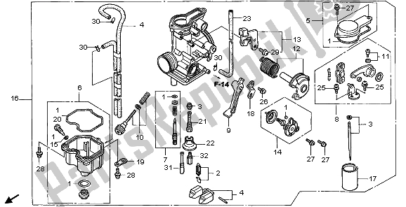 All parts for the Carburetor of the Honda XR 400R 1998