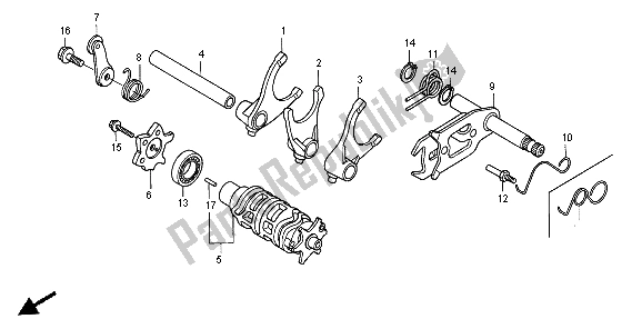 All parts for the Gear Shift Drum & Gear Shift Fork of the Honda XR 650R 2004