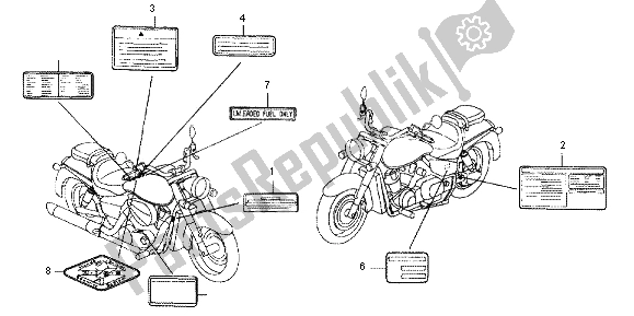 Alle onderdelen voor de Waarschuwingsetiket van de Honda VT 750C 2004