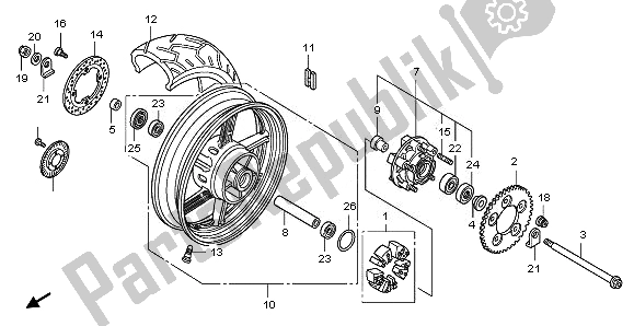 All parts for the Rear Wheel of the Honda CBF 1000F 2011