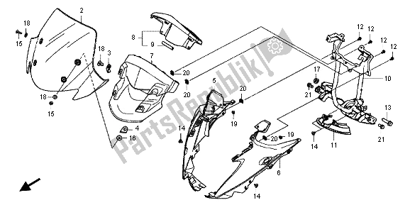 All parts for the Upper Cowl of the Honda VFR 800X 2013