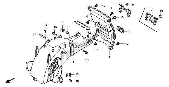 All parts for the Rear Fender of the Honda GL 1800 Airbag 2007