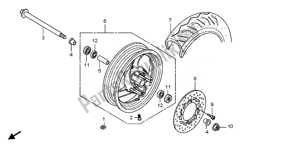 All parts for the Front Wheel of the Honda FES 125 2011