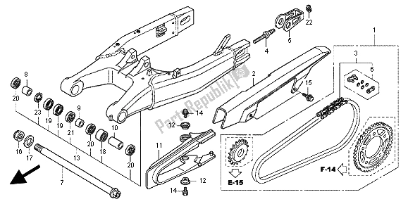 All parts for the Swingarm of the Honda CBR 600F 2012