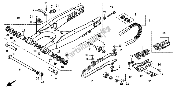 Alle onderdelen voor de Achterbrug van de Honda CRF 250R 2012