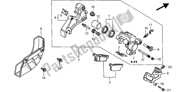 All parts for the Rear Brake Caliper of the Honda XR 400R 2001