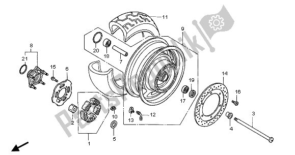 All parts for the Rear Wheel of the Honda GL 1500C 2001