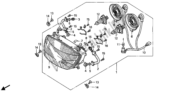 Todas as partes de Farol (eu) (1) do Honda CBR 1000F 1989