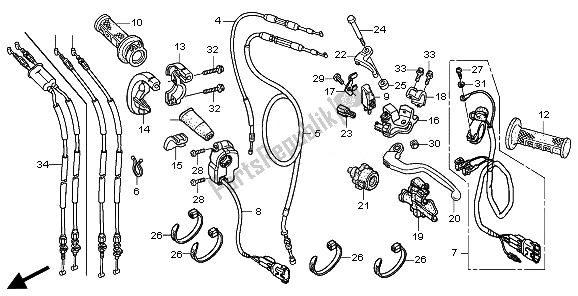 All parts for the Handle Lever & Switch & Cable of the Honda CRF 250X 2008