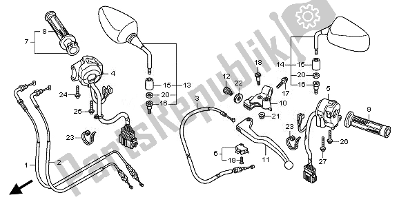 All parts for the Handle Lever & Switch & Cable of the Honda CB 600F Hornet 2008