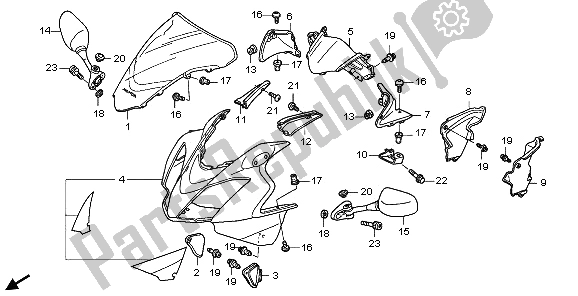 All parts for the Upper Cowl of the Honda VFR 800 2006