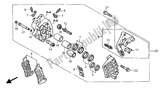 All parts for the R. Front Brake Caliper of the Honda VFR 800 FI 2001