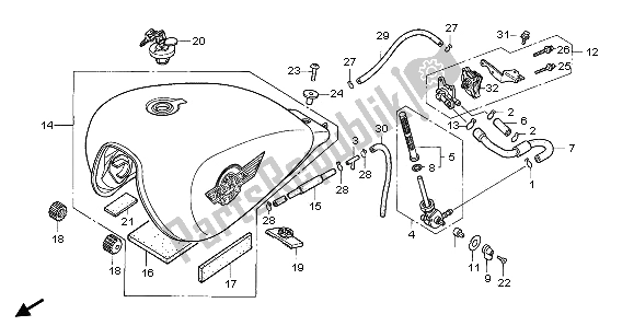 All parts for the Fuel Tank of the Honda VF 750C 1996