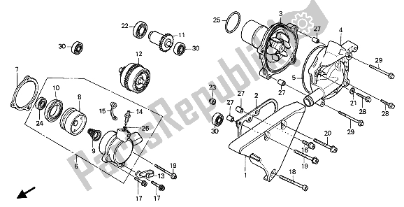 All parts for the Water Pump of the Honda VT 1100C 1994