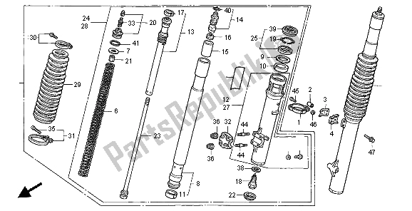 All parts for the Front Fork of the Honda XR 600R 1996