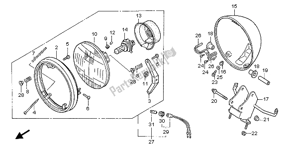 All parts for the Headlight (uk) of the Honda VF 750C 1999