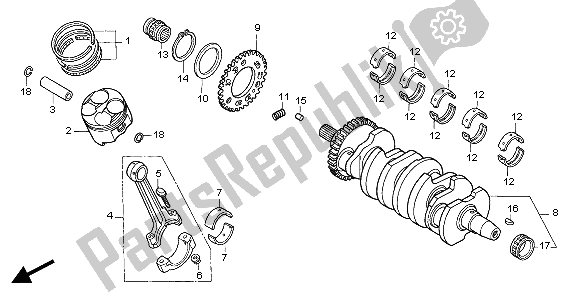 All parts for the Crankshaft & Piston of the Honda CBR 600F 2004