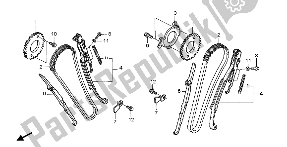 All parts for the Cam Chain & Tensioner of the Honda NT 700V 2007