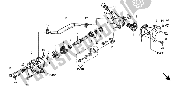 All parts for the Water Pump of the Honda SH 150 2012