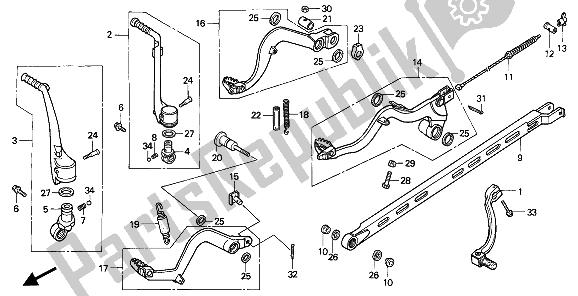 All parts for the Change Pedal & Brake Pedal & Kick Starter Arm of the Honda CR 125R 1989