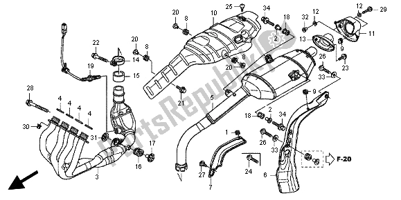 Alle onderdelen voor de Uitlaatdemper van de Honda CBR 600 RA 2012