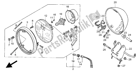 All parts for the Headlight (uk) of the Honda VF 750C 1997