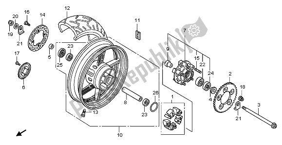 All parts for the Rear Wheel of the Honda CBF 1000 FA 2011