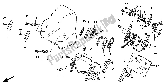 All parts for the Windscreen of the Honda ST 1300 2007