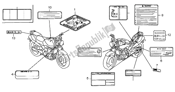 Todas las partes para Etiqueta De Precaución de Honda CB 900F Hornet 2004