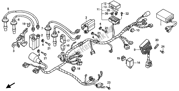 Alle onderdelen voor de Kabelboom & Bobine van de Honda VFR 400R3 1991