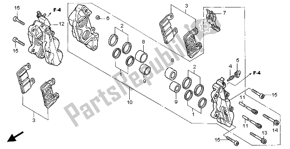 All parts for the Front Brake Caliper of the Honda VTR 1000 SP 2002