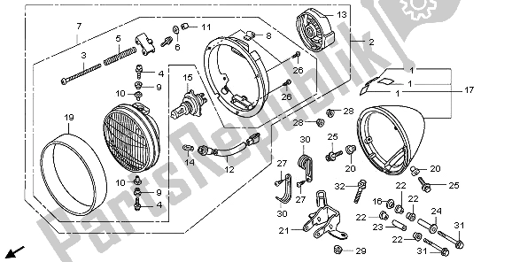 Alle onderdelen voor de Koplamp (uk) van de Honda VT 750 CA 2009