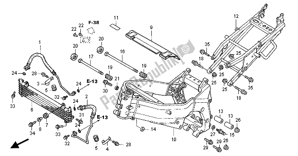 All parts for the Frame Body & Oil Cooler of the Honda CBR 1100 XX 2001