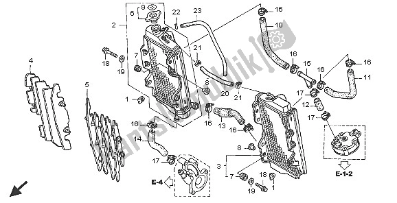 Todas as partes de Radiador do Honda CR 125R 2005