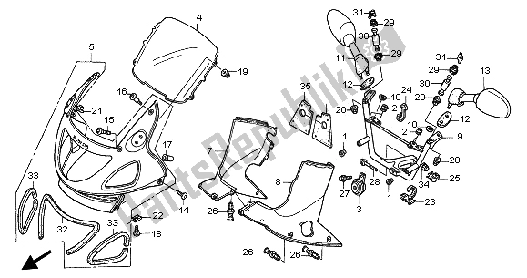 All parts for the Upper Cowl of the Honda NT 650V 2002