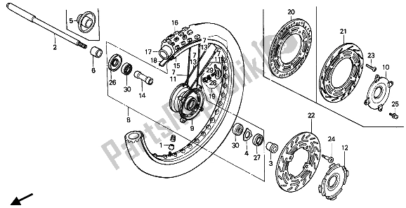 All parts for the Front Wheel of the Honda CR 250R 1985